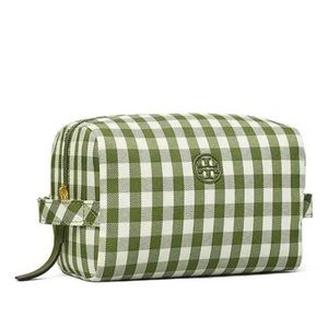 Tory Burch Piper Gingham Large Cosmetic Bag 🌿🤍